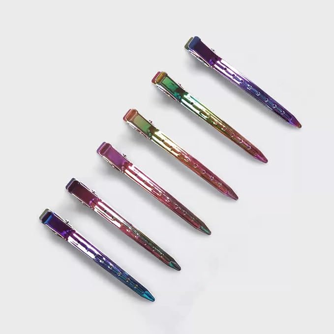 Kitsch Metal Duck Billed Hair Clips - Hair Styling Clips for Sectioning, Cutting, Coloring, Blow Drying and Makeup | Salon Quality Accessories - 6pcs (Iridescent)