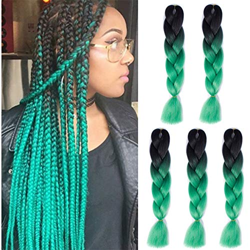 Ombre Braiding hair synthetic Crochet braids twist 24inch 5pcs/lot 100g Ombre two three tone Jumbo braid hair extensions Dreadlocks (black-green)