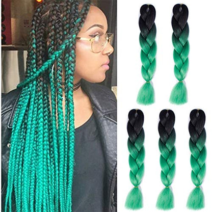 Ombre Braiding hair synthetic Crochet braids twist 24inch 5pcs/lot 100g Ombre two three tone Jumbo braid hair extensions Dreadlocks (black-green)