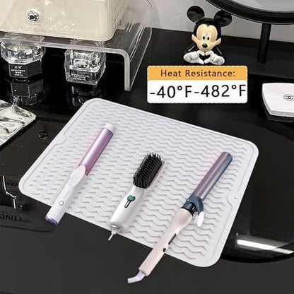 Oversize Silicone Heat Resistant Mat, Heat Mat with Velcro for Curling Iron, Travel Cover Cushion for Curling Irons, Hair Bands and Styling Tools(15.7" X 11.8")