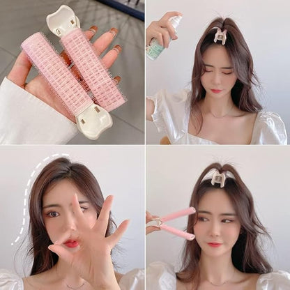 4 Pcs Pink Hair Rollers with Clip for Volumizing Bangs Curls - DIY Hair Styling Accessories Tool and Portable Self Grip Volume Clips，Volumizing Hair Clips,Styling Tools and Appliances