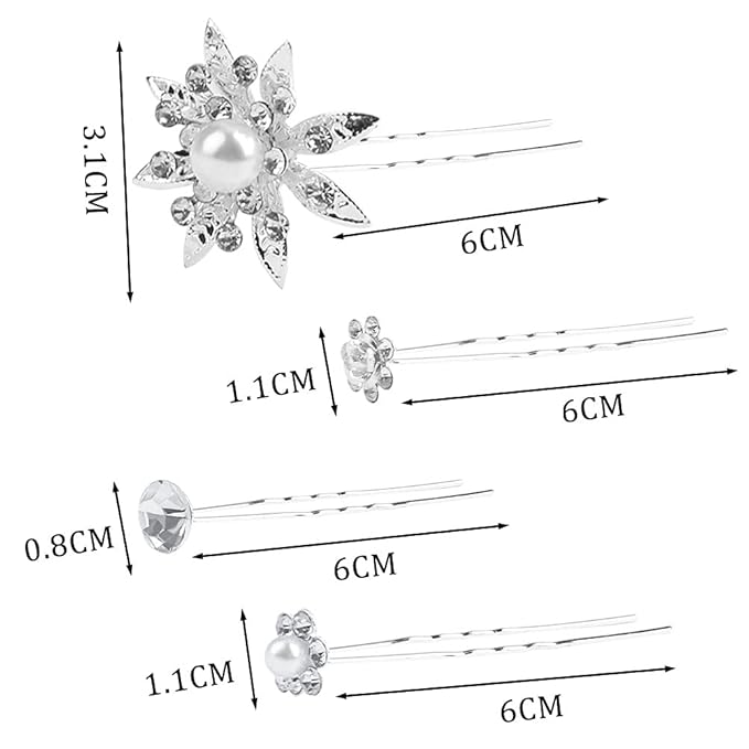 40 Pieces Bridal Hair Pins, Clips and Barrettes with Crystal Pearl Flowers, Women's Proms Hair Jewelry Accessories, Gift Stocking Stuffers for Girls