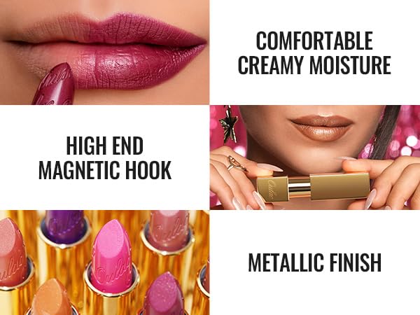 Oulac Metallic Orange & Coral Pink Lipstick Set - 2PCS Vegan Lightweight Hydrating Formula with High Impact Lip Color for Full Coverage Lip Makeup, Christmas Gifts for Women, 05+25