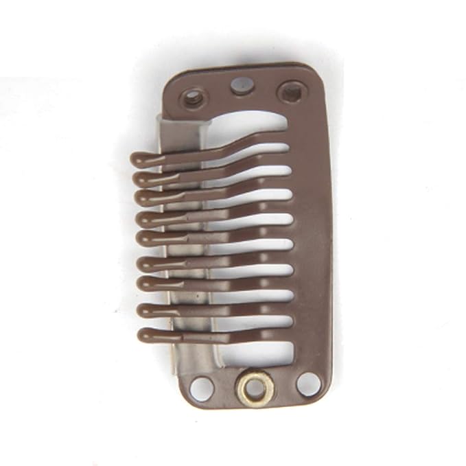 30pcs Stainless Steel Snap Wig Clips for Hair Extensions, Toupee Combs - 9-teeth, 32mm, 1.2g/pc (Dark Brown)