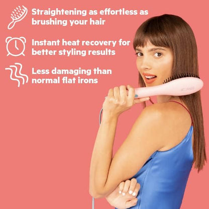 FLOWER BEAUTY Ceramic Straightening Brush - Black, 4 Heat Settings for Smooth, Frizz-Free Straight Hair - All Hair Types