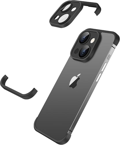Frameless Case for iPhone 15 Case with Camera Lens Protector, Slim Soft TPU Silicone Shockproof Phone Borderless Cover,Ultra-Thin Lightweight Bumper Frameless Slim Cover,Black