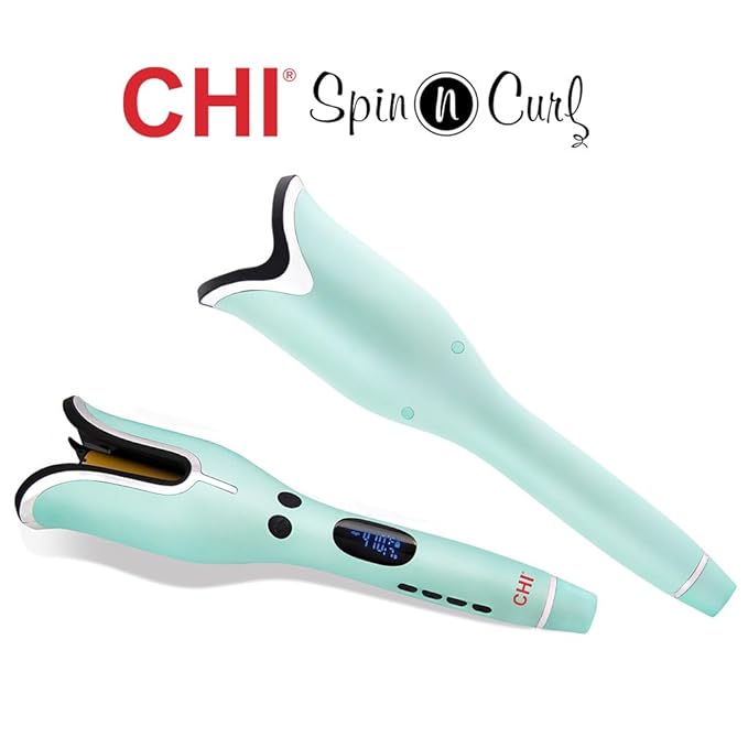 CHI Spin N Curl, Curling Iron For Healthy & Shiny Effortless Curls & Waves, Provides Preset Temperature Settings For Each Hair Texture, Mint Green