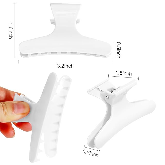 Ondder White and Hot Pink Butterfly Hair Claw Clips for Styling and Sectioning - Pro Hair Clamp for Makeup, Cutting, Coloring - Accessories for Women and Girls