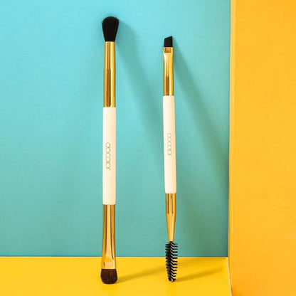 Docolor Duo Eyebrow Brush with Eyeshadow Brushes, 2PCS Professional Angled Eye Brow & Spoolie Brush Premium Synthetic Bristles Perfect for Lining Shaping Brows, Spoolie for Brows/Lashes(White&Golden）