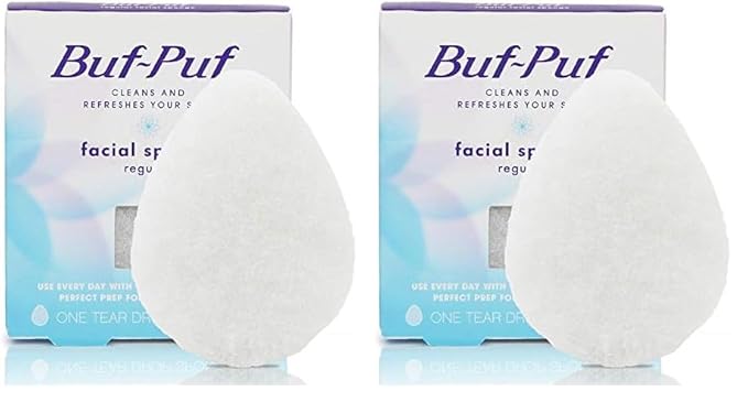 Buf-Puf Regular Facial Sponge, Dermatologist Developed, Removes Deep Down Dirt & Makeup that Causes Breakouts and Blackheads, Reusable, Exfoliating, White, 1 Count (Pack of 2)