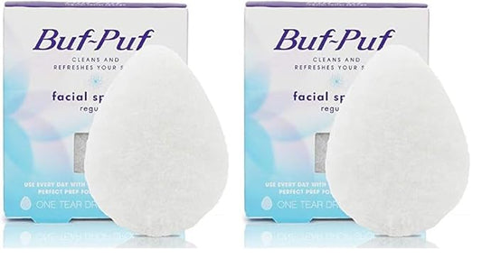 Buf-Puf Regular Facial Sponge, Dermatologist Developed, Removes Deep Down Dirt & Makeup that Causes Breakouts and Blackheads, Reusable, Exfoliating, White, 1 Count (Pack of 2)