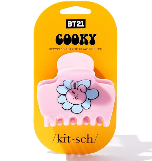 Kitsch BT21 Recycled Plastic Puffy Medium Hair Clips for Women, Claw Clips for Thin and Short Hair, Cute Claws for Girls, Cooky