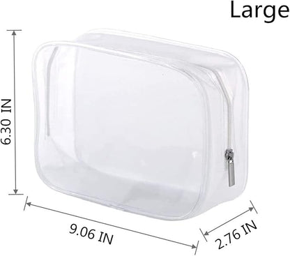 6 Pack Clear Toiletry Carry Pouch with Zipper Portable Plastic Waterproof Cosmetic Bag TSA Approved for Vacation Travel Bathroom and Organizing (White, Large)