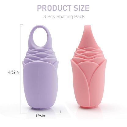3 Pcs Facial Ice Roller Silicone Mold Reusable for Face Women and Eye Neck Cold Skin Care Tools Freezer De Puff Eye Bags Reduce Migraine Pain Pink 1 + Purple 2