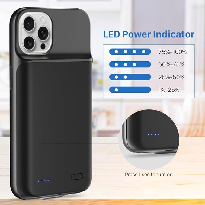 2025 Battery Charging Case for iPhone 16 Pro, Powerful 7000mAh Portable Rechargeable Charger for iPhone 16 Pro (Black)