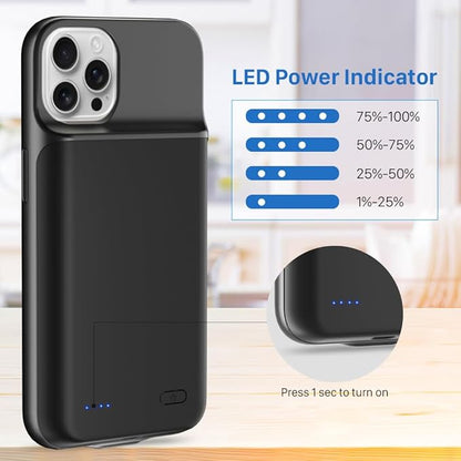 2025 Battery Charging Case for iPhone 16 Pro, Powerful 7000mAh Portable Rechargeable Charger for iPhone 16 Pro (Black)