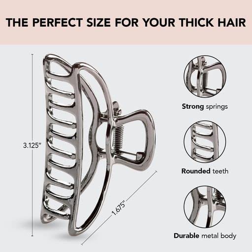 Kitsch Metal Hair Clips for Women - Durable & Elegant Metal Claw Clips, Perfect for Everyday Use & Special Occasions - Hematite, 1 Piece