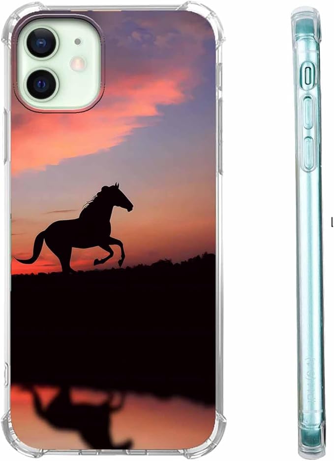 Case for iPhone 12/12 Pro with Horse Design,Aesthetic Cute Wild World Pattern for Girls Boys,Soft TPU Bumper Phone Cover(12,Horse)