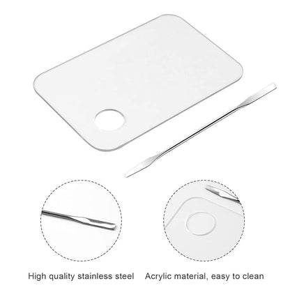 2PCS Acrylic Cosmetic Palette with 2PCS Spatula Tool,Makeup Palette Mixing Tray Apply for Foundation Eye Shadow Lipsticks Nail Art Professional Pigment Blending