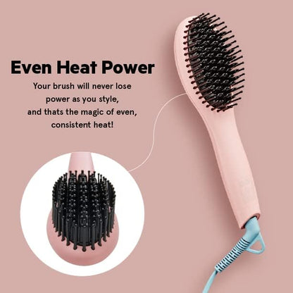 FLOWER BEAUTY Ceramic Straightening Brush - Black, 4 Heat Settings for Smooth, Frizz-Free Straight Hair - All Hair Types