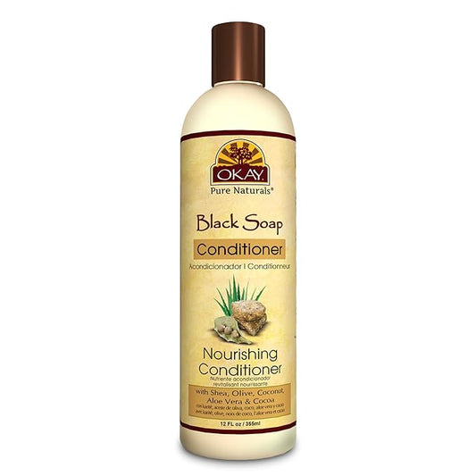 OKAY | African Black Soap Conditioner | For All Hair Types & Textures | Hydrate & Moisturize | With Shea, Olive, Coconut, Aloe Vera and Cocoa | Free of Parabens, Silicones, Sulfates | 12 oz
