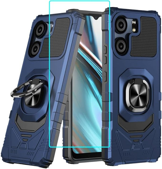 for BLU View 5 B160V / BLU F5 5G Case with 1 Pack Screen Protector,Dual Layer Hybrid Heavy Duty Defender Protection,Sleek Rugged Reinforced Cushion Corner Kickstand Shockproof Bumper Cover Blue