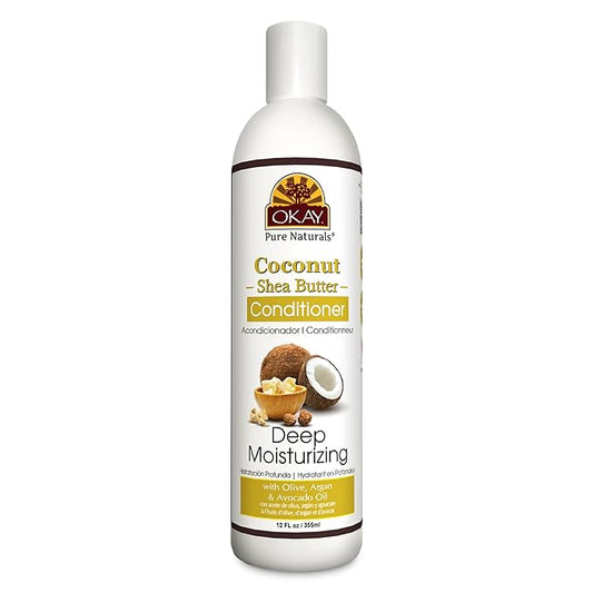 OKAY | Coconut & Shea Butter Conditioner | For All Hair Types & Textures | Fortify - Strengthen - Revitalize | With Olive, Argan & Avocado Oil | Free of Paraben, Silicone, Sulfate | 12. oz