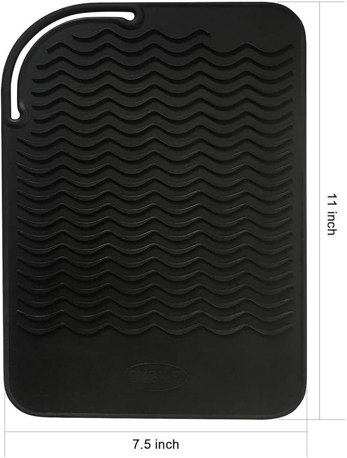 11" X 7.5" 5.6 oz Large Heat Resistant Silicone Travel Salon Hair Styling Tools Cooling Mat, Anti-Heat Pad Cover for Hair Straightener, Curling Iron, Flat Iron, Hair Dryer Curler Mat - Black