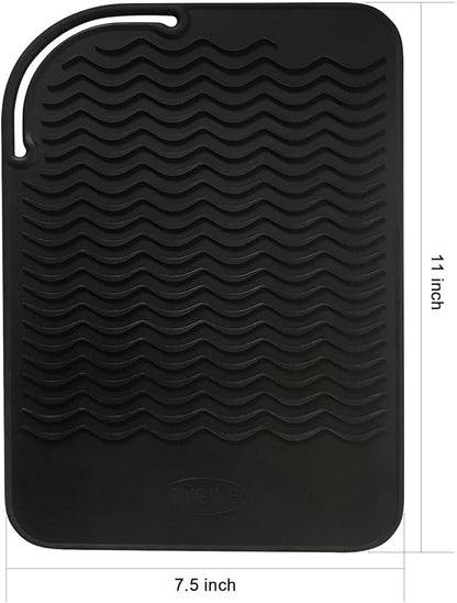 11" X 7.5" 5.6 oz Large Heat Resistant Silicone Travel Salon Hair Styling Tools Cooling Mat, Anti-Heat Pad Cover for Hair Straightener, Curling Iron, Flat Iron, Hair Dryer Curler Mat - Black