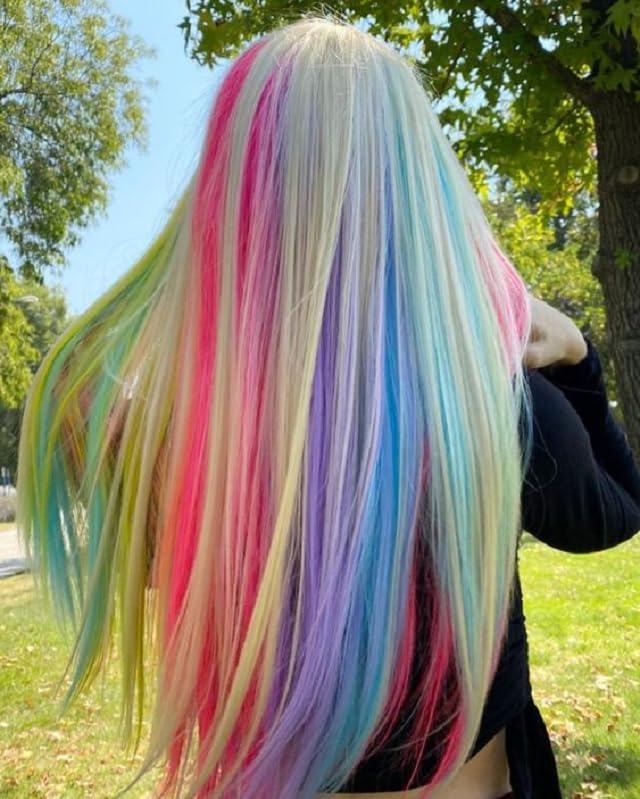 25 PCS Colored Hair Extensions, Colorful Party Highlights Multi-colors Clip in Hair Extensions, Rainbow Synthetic Hairpieces for Girls Women Kids Gift Hair Pieces Party(22 In)