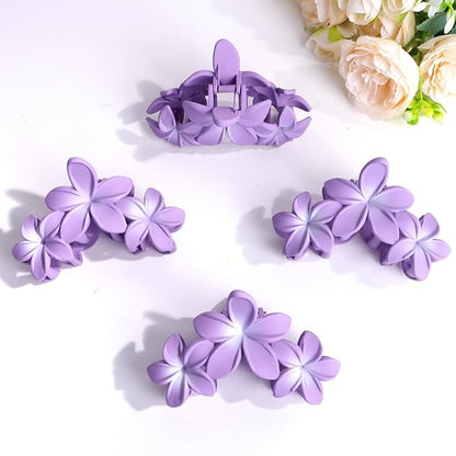 ANBALA Hair Clip, 4PCS Flower Design Plumeria Hair Clips, Large Non-Slip Strong Hold Claw Clips for Thick Hair, Beach Hair Accessories for Women Girls (Purple)