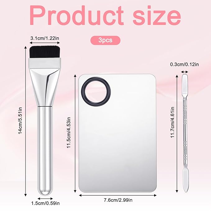 3 PCS Make up Spatula Set, Stainless Steel Foundation Spatula, Makeup Mixing Palette, Foundation Makeup Stick, Reusable Beauty Spatula Tools for Facial Cosmetic