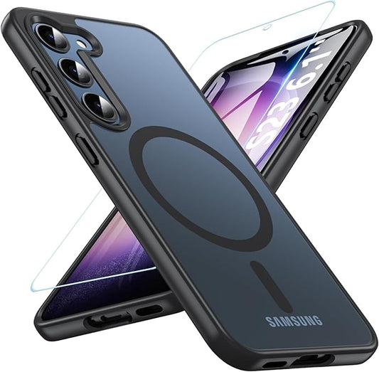 OWKEY for Galaxy S23 Case 6.1'', Magnetic Samsung Galaxy S23 Case for Magsafe with Screen Protector, [Military Grade Protection] Shockproof Phone Cover S23 Case Protective Case for Samsung S23,Black