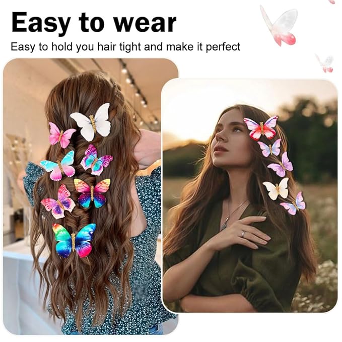 20Pcs Rainbow Glitter Butterfly Hair Clips - Fairy Accessories for Women & Teens