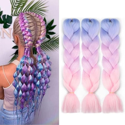 Ombre Braiding hair synthetic Crochet braids twist 24inch 3pcs/lot 100g Ombre two three tone Jumbo braid hair extensions Dreadlocks…… (Pink-Blue-Purple)