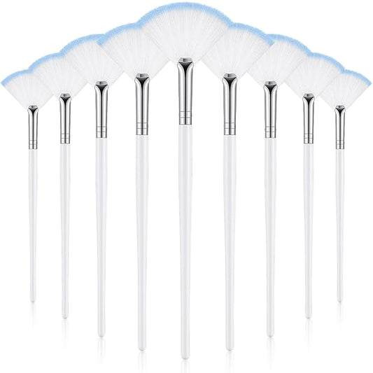 9 Pieces Facial Fan Mask Brushes, Soft Facial Applicator Brushes Tools for Peel Glycolic Makeup for Mud Cream(White Blue)
