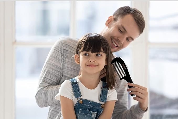 Hair Comb, 100% Buffalo Horn Fine Tooth Comb, Anti-Static Hair Styling Detangling Comb for Men, Women and Kids, For All Hair Types (Black)