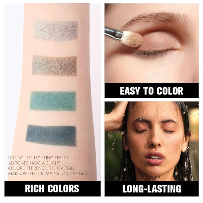 4 Colors Soft Mint Deep Emerald Gunmetal Silver Eye Shadow Palette Makeup, Highly Pigmented Waterproof Matte Shimmer Eyeshadow Palette for Women, paleta de sombras de ojos, Vegan & Cruelty-free