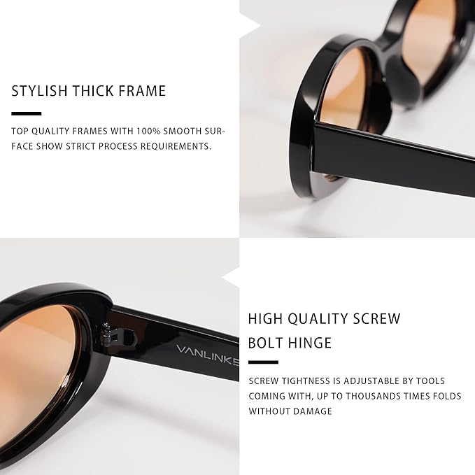 VANLINKER Polarized Retro Oval Sunglasses for Women and Men Small 90s Style VL9580