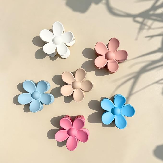 Flower Hair Clips 6 PCS Flower Claw Clips Daisy Clips for Women Matte Large Claw Clips Strong Hold Jaw Clamps Hair Accessories for Thick Hair 6 Colors