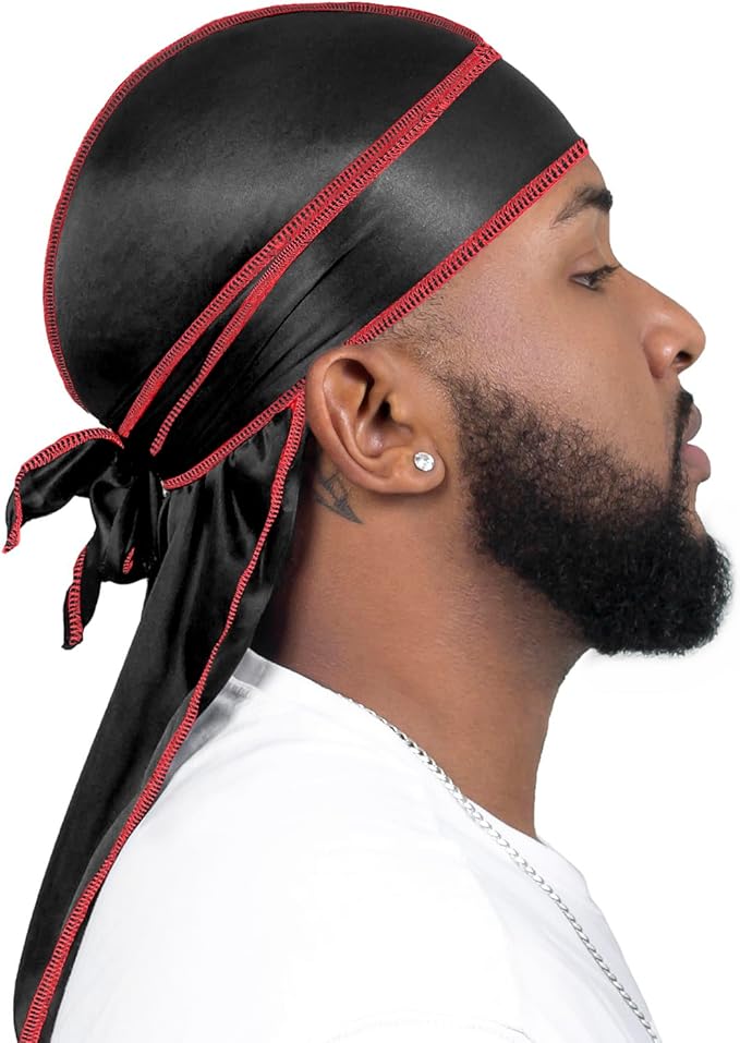 4PCS Silky Durags for Men Women 360 Waves with 1 Wave Cap, Silky Satin Durag Extra Long Tails