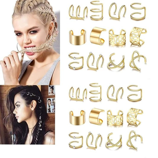 24 Pcs Gold Hair Braids Dreadlock, Non-Piercing Ear Clip Beard Beads Cuffs Clip Hair for Women Men Hair Accessories Styling Jewelry Tools