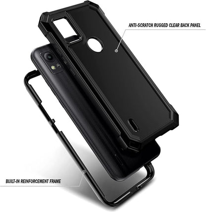 Compatible with Cricket Icon 5, AT&T Motivate 4 Case with [Built-in Screen Protector], Full-Body Protective Shockproof Rugged Bumper Cover, Impact Resist Phone Case (Black)