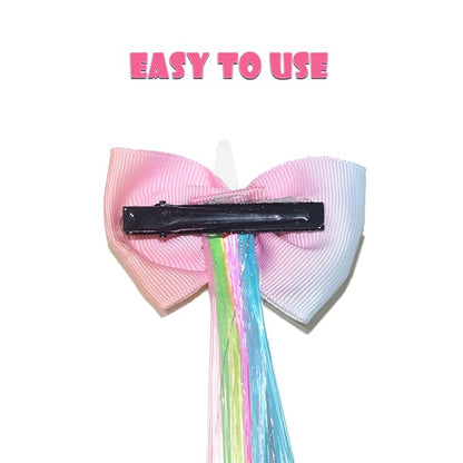 6 Set Rainbow Wig Clips and Straight Fake Bangs - Thick Colored Unicorn Hair Accessories for Kids' Ponytails and Girls