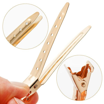 24 Packs Duck Bill Clips, Bantoye 2.75 Inches Rustproof Metal Alligator Curl Clips with Holes for Hair Styling, Hair Coloring, Gold
