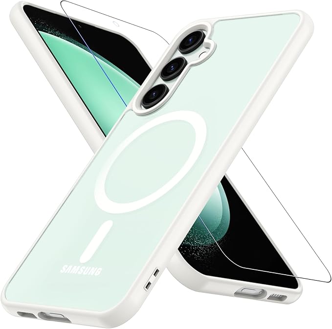 OWKEY Design for Galaxy S23 FE Case 6.4'', Magnetic Galaxy S23 FE Case for Magsafe with Screen Protector [Military-Grade Protection] Shockproof Phone Cover Slim Protective Bumper for S23 FE 5G, White