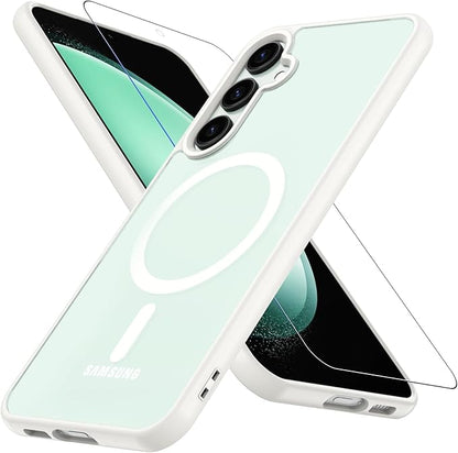 OWKEY Design for Galaxy S23 FE Case 6.4'', Magnetic Galaxy S23 FE Case for Magsafe with Screen Protector [Military-Grade Protection] Shockproof Phone Cover Slim Protective Bumper for S23 FE 5G, White