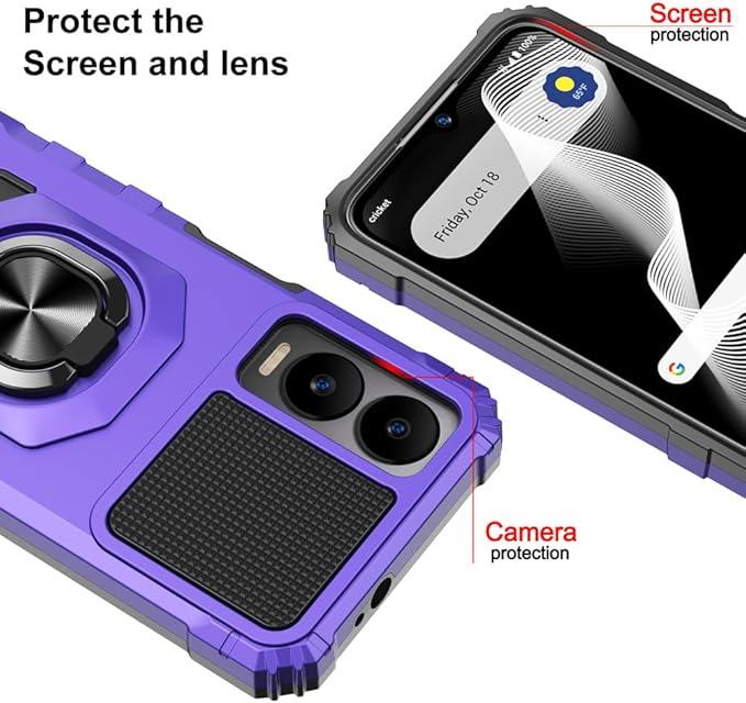 for Cricket Icon 6 / ATT Verge Case with 1 Pack Screen Protector,Dual Layer Hybrid Heavy Duty Defender Protection,Sleek Rugged Reinforced Cushion Corner Kickstand Shockproof Bumper Cover Purple