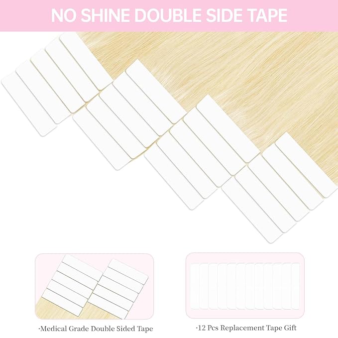 #60 Platinum Blonde Tape in Hair Extensions Human Hair,22inch 20 Pcs Tape ins Human Hair Extensions,Straight Silky 50g Tape in Remy Hair Extensions for Women Girls