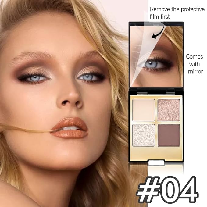 4 Colors Eyeshadow Makeup Palette,Nude Rose Gold Brown Highly Pigmented Natural Neutral Nude Eye Shadow Palette with Mirror,Long Lasting Naturing-Looking,Waterproof,Blendable,Travel Size